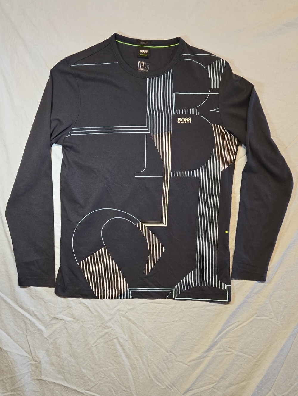 Hugo Boss Navy Blue Bionic Cotton Long Sleeve Full Graphic Regular Fit Shirt